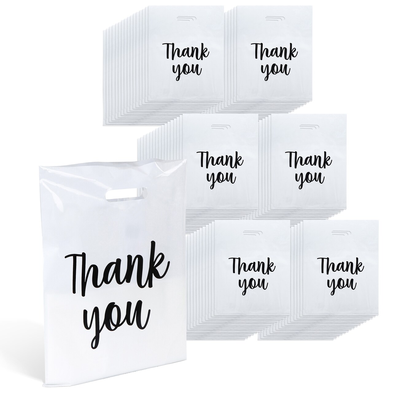 Lot45 Plastic Retail Bags - 100pk White Boutique Bags 12x15in Thank You Bags